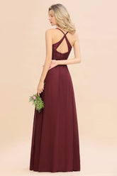Elegant CrissCross Back Burgundy Lace Bridesmaid Dress With Spaghetti Straps-27dress